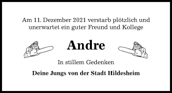 Traueranzeige von Andre  von Hildesheimer Allgemeine Zeitung