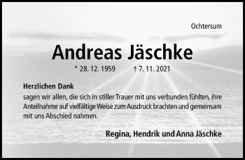 Traueranzeige von Andreas Jäschke von Hildesheimer Allgemeine Zeitung