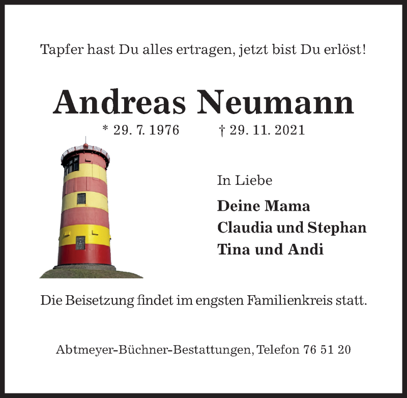 Traueranzeige für Andreas Neumann vom 04.12.2021 aus Hildesheimer Allgemeine Zeitung