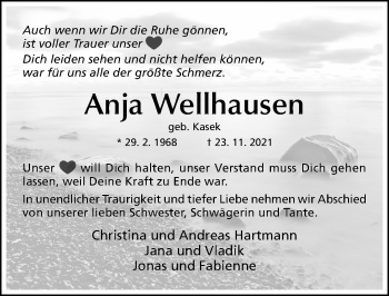 Traueranzeige von Anja Wellhausen von Hildesheimer Allgemeine Zeitung