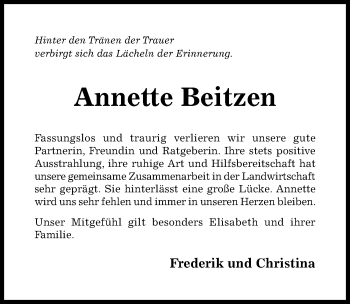Traueranzeige von Annette Beitzen von Hildesheimer Allgemeine Zeitung