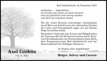 Traueranzeige von Axel Gröbitz von Hildesheimer Allgemeine Zeitung