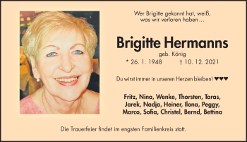 Traueranzeige von Brigitte Hermanns von Hildesheimer Allgemeine Zeitung