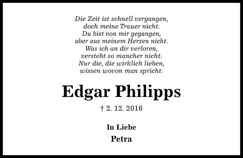 Traueranzeigen Von Edgar Philipps | Trauerportal Hildesheimer ...