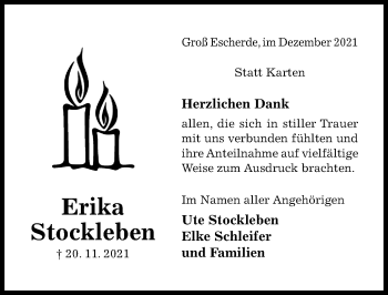 Traueranzeige von Erika Stockleben von Hildesheimer Allgemeine Zeitung