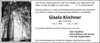 Traueranzeige von Gisela Kirchner von Hildesheimer Allgemeine Zeitung