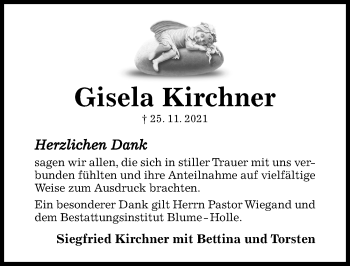 Traueranzeige von Gisela Kirchner von Hildesheimer Allgemeine Zeitung