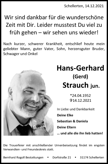 Traueranzeige von Hans-Gerhard Strauch von Hildesheimer Allgemeine Zeitung