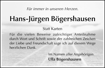 Traueranzeige von Hans-Jürgen Bögershausen von Hildesheimer Allgemeine Zeitung