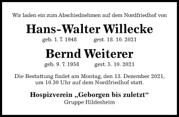 Traueranzeige von Hans-Walter Willecke von Hildesheimer Allgemeine Zeitung