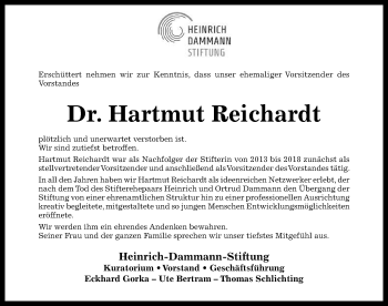 Traueranzeige von Hartmut Reichardt von Hildesheimer Allgemeine Zeitung