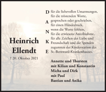 Traueranzeige von Heinrich Ellendt von Hildesheimer Allgemeine Zeitung