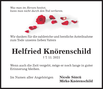 Traueranzeige von Helfried Knörenschild von Hildesheimer Allgemeine Zeitung