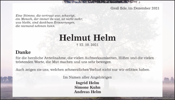 Traueranzeige von Helmut Helm von Hildesheimer Allgemeine Zeitung