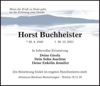 Traueranzeige von Horst Buchheister von Hildesheimer Allgemeine Zeitung