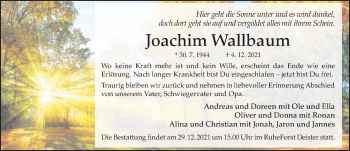 Traueranzeige von Joachim Wallbaum von Hildesheimer Allgemeine Zeitung