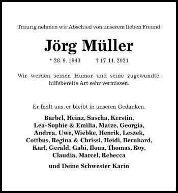 Traueranzeige von Jörg Müller von Hildesheimer Allgemeine Zeitung