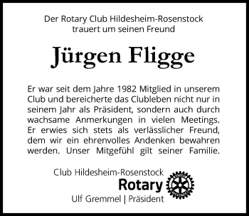 Traueranzeige von Jürgen Fligge von Hildesheimer Allgemeine Zeitung