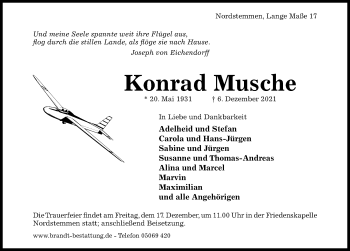 Traueranzeige von Konrad Musche von Hildesheimer Allgemeine Zeitung