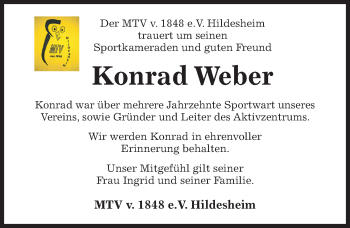 Traueranzeige von Konrad Weber von Hildesheimer Allgemeine Zeitung