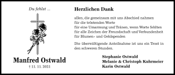 Traueranzeige von Manfred Ostwald von Hildesheimer Allgemeine Zeitung