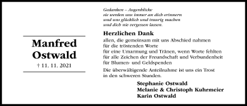 Traueranzeige von Manfred Ostwald von Hildesheimer Allgemeine Zeitung