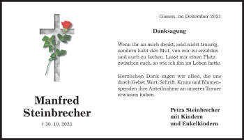 Traueranzeige von Manfred Steinbrecher von Hildesheimer Allgemeine Zeitung