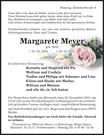 Traueranzeige von Margarete Meyer von Hildesheimer Allgemeine Zeitung