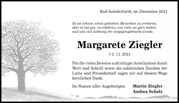 Traueranzeige von Margarete Ziegler von Hildesheimer Allgemeine Zeitung