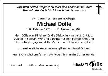 Traueranzeige von Michael Dölle von Hildesheimer Allgemeine Zeitung