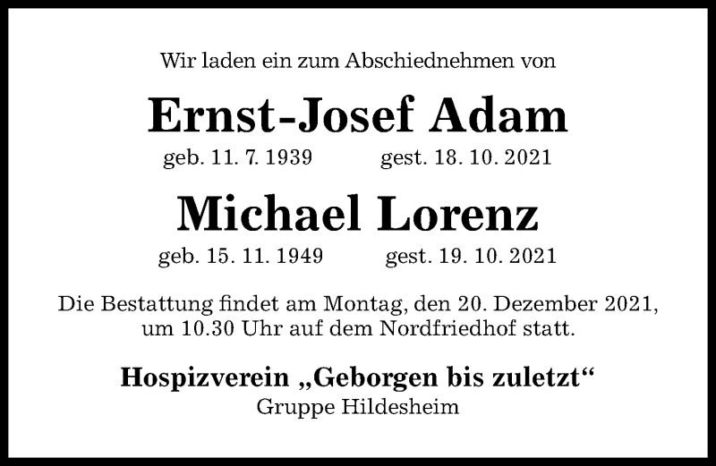 Traueranzeige für Michael Lorenz vom 18.12.2021 aus Hildesheimer Allgemeine Zeitung