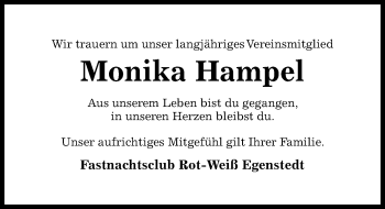 Traueranzeige von Monika Hampel von Hildesheimer Allgemeine Zeitung