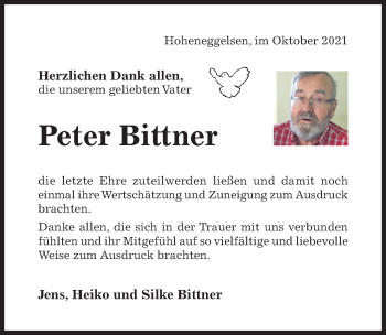 Traueranzeige von Peter Bittner von Hildesheimer Allgemeine Zeitung