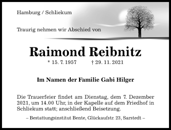 Traueranzeige von Raimond Reibnitz von Hildesheimer Allgemeine Zeitung