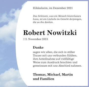 Traueranzeige von Robert Nowitzki von Hildesheimer Allgemeine Zeitung