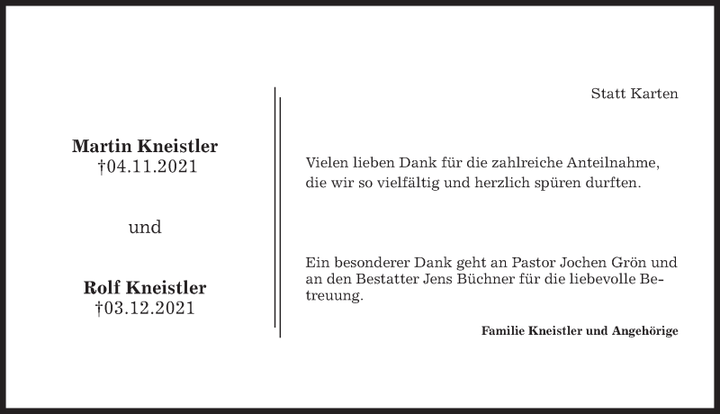  Traueranzeige für Rolf Kneistler vom 29.12.2021 aus Hildesheimer Allgemeine Zeitung