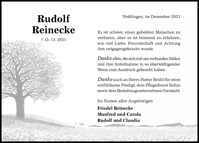  Traueranzeige für Rudolf Reinecke vom 23.12.2021 aus Hildesheimer Allgemeine Zeitung