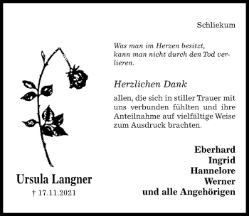 Traueranzeige von Ursula Langner von Hildesheimer Allgemeine Zeitung