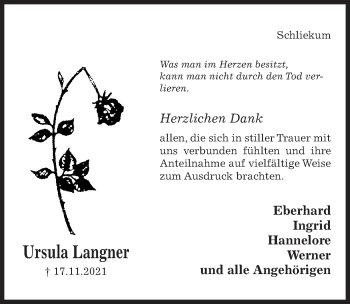 Traueranzeige von Ursula Langner von Hildesheimer Allgemeine Zeitung