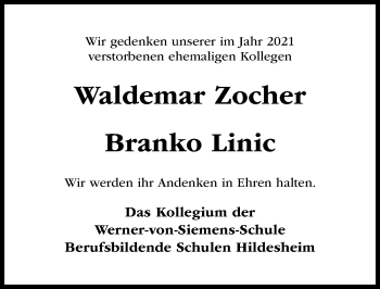Traueranzeige von Waldemar Zocher von Hildesheimer Allgemeine Zeitung
