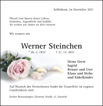 Traueranzeige von Werner Steinchen von Hildesheimer Allgemeine Zeitung