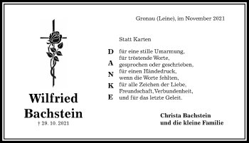 Traueranzeige von Wilfried Bachstein von Hildesheimer Allgemeine Zeitung