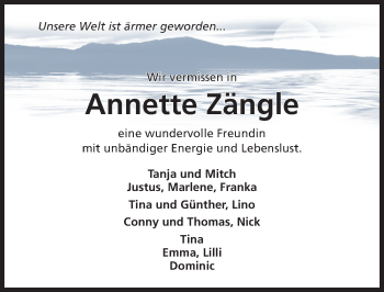 Traueranzeige von Annette Zängle von Hildesheimer Allgemeine Zeitung