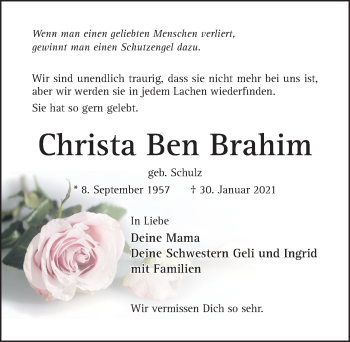 Traueranzeige von Christa Ben Brahim von Hildesheimer Allgemeine Zeitung