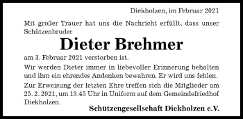 Traueranzeige von Dieter Brehmer von Hildesheimer Allgemeine Zeitung