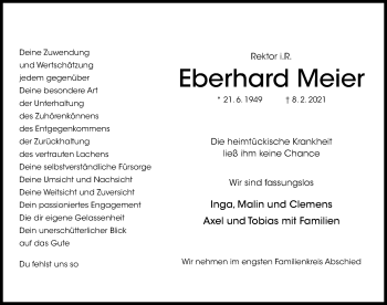 Traueranzeige von Eberhard Meier von Hildesheimer Allgemeine Zeitung