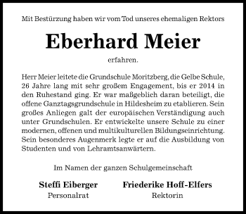 Traueranzeige von Eberhard Meier von Hildesheimer Allgemeine Zeitung