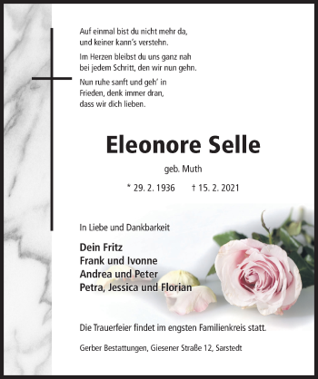 Traueranzeige von Eleonore Selle von Hildesheimer Allgemeine Zeitung