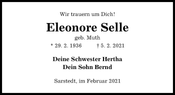 Traueranzeige von Eleonore Selle von Hildesheimer Allgemeine Zeitung