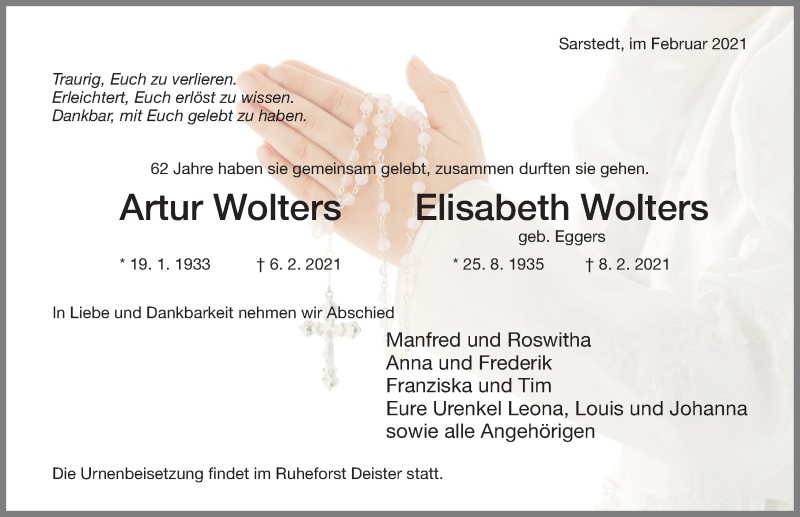  Traueranzeige für Elisabeth Wolters vom 11.02.2021 aus Hildesheimer Allgemeine Zeitung